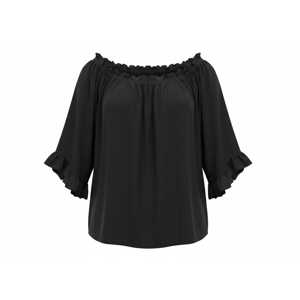 H&M Black Off The Shoulder Ruffle Sleeve Blouse Peasant Top Size 2